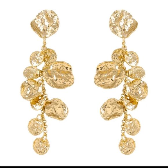 New ZARA Gold Hammered Pieces Fringe dangle earrings - Picture 1 of 9